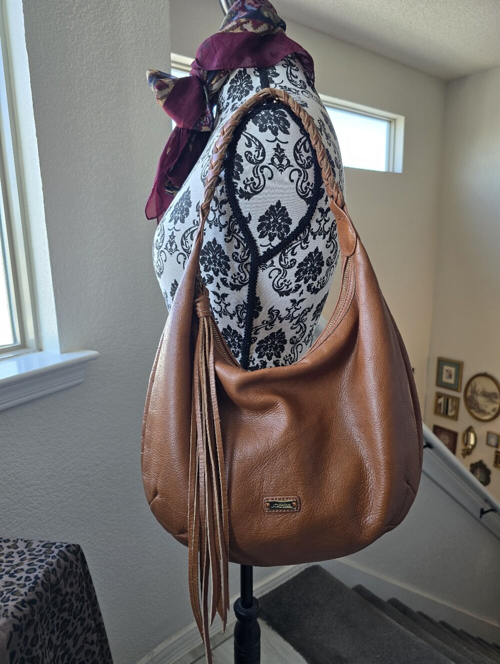 JOE'S Jeans Chelsea Braided Handle Tan Leather Slouchy Hobo Bag